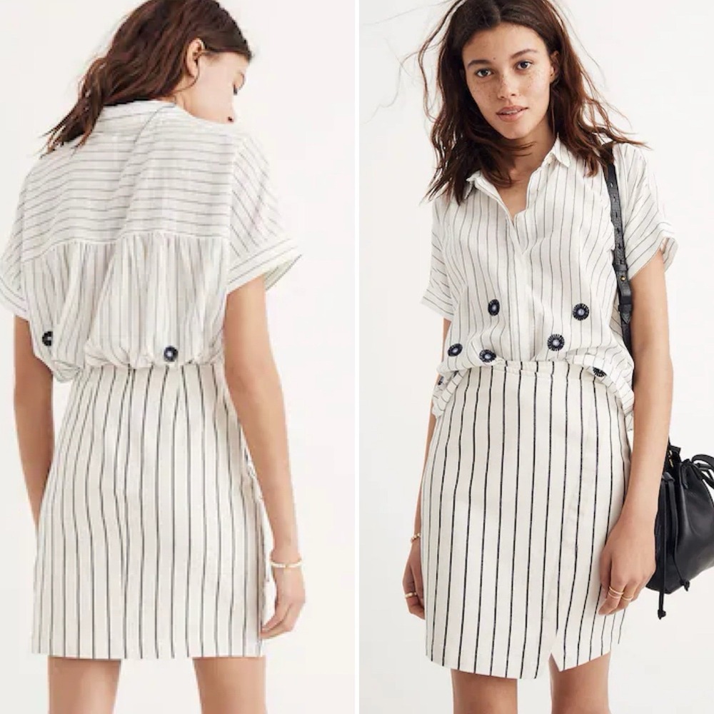 Madewell Wrap Mini‎ Skirt in Stripe Cream Black Size 4 Preppy Academia Coquette